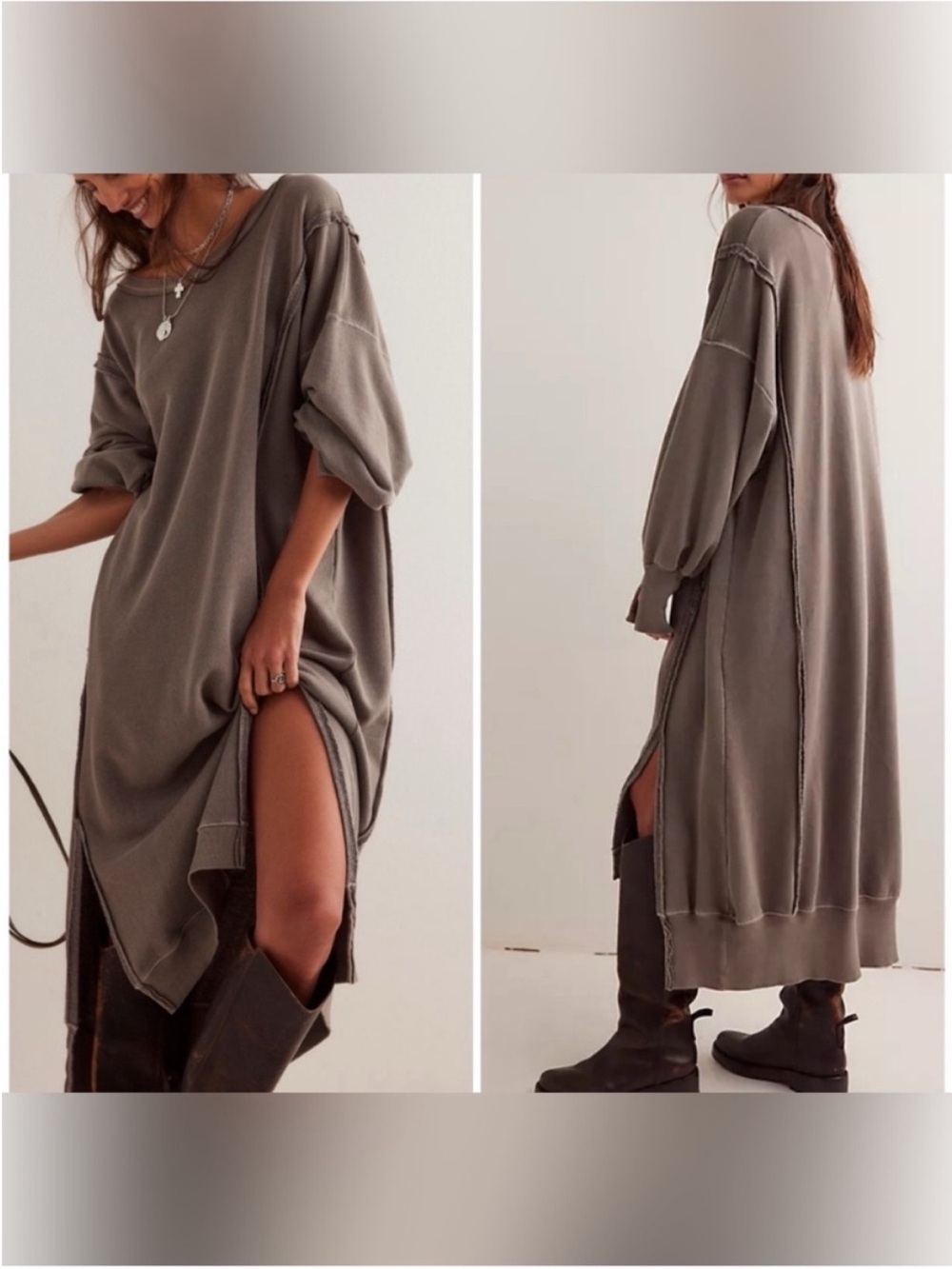 NWT Free People We The Free Camden Maxi Sweatshirt - Dolphin tan gray - Large